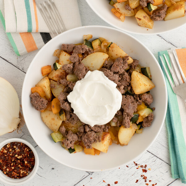 Taco Beef, Potato, Zucchini & Bell Pepper Bake with Yogurt