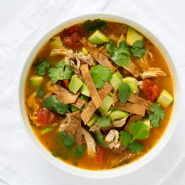 Mexican Chicken Soup with Avocado & Tortilla Crisps