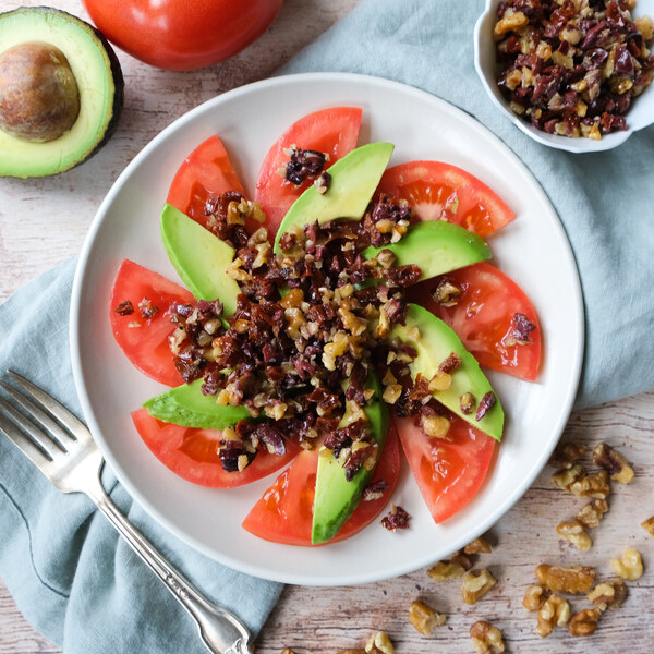Avocado Tomato Salad with Walnut, Olive & Sun-Dried Tomato Tapenade