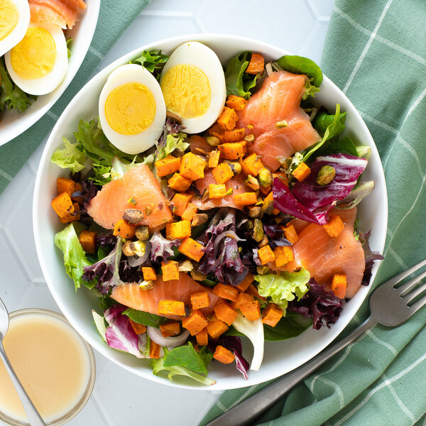 Smoked Salmon Salad with Egg, Roasted Sweet Potato & Pistachios