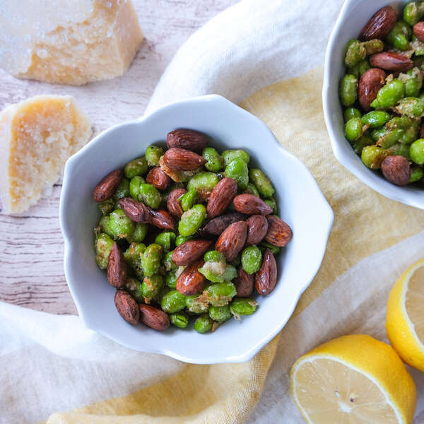 Parmesan Roasted Edamame with Lemon & Almonds