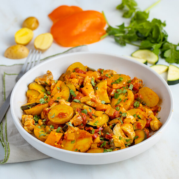 Spicy Bombay Chicken Skillet with Potato, Tomato, Zucchini & Cilantro