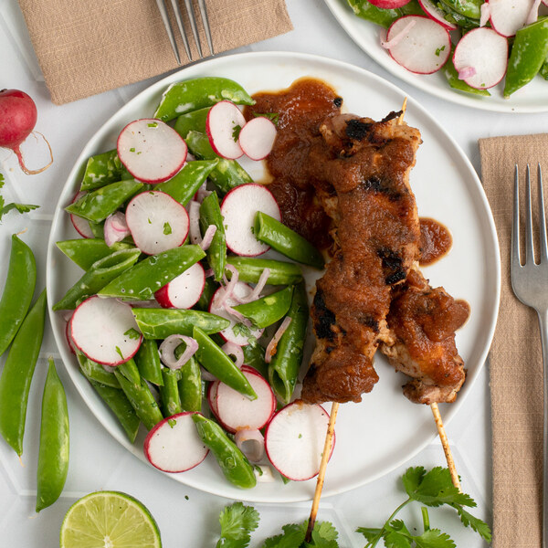 Grilled Apple BBQ Chicken Skewers with Snap Pea, Lime & Radish Salad