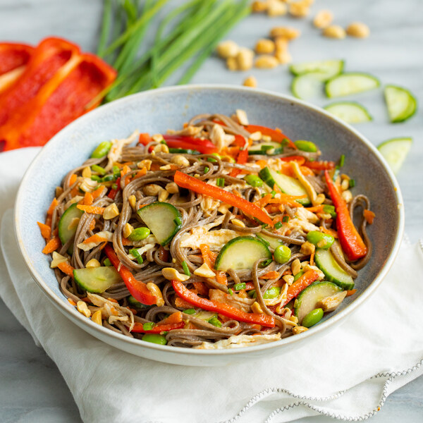 Chicken Soba Noodle Salad with Edamame, Cilantro & Peanut Dressing