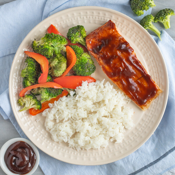 Baked BBQ Salmon with Cajun-Spiced Broccoli, Bell Pepper & Rice