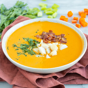 Scallop Bisque with Carrots, Celery, Tomatoes, Parsley & Crispy Bacon