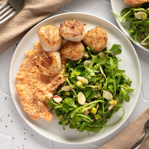 Seared Scallops with Carrot-Parsnip Mash & Arugula Asparagus Salad
