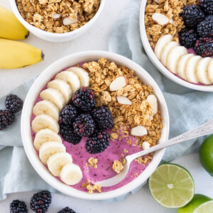 Mixed Berry-Lime Smoothie Bowl with Banana & Granola