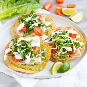 California Turkey Tostadas with Guacamole, Tomatoes & Ranch Dressing