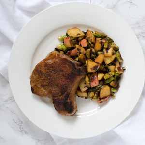 Pork Chops with Sautéed Apples & Brussels Sprouts