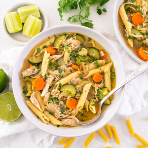 Rotisserie Chicken Noodle Soup with Vegetables, Cilantro & Lime