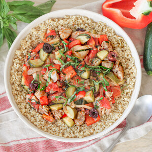 Chicken Stew (Cacciatore) with Bell Pepper, Zucchini, Olives & Quinoa