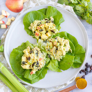 Curried Chicken Salad Lettuce Wraps with Apple, Raisins & Cilantro