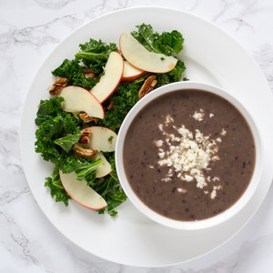 Black Bean Soup with Feta & Kale, Apple & Pecan Salad