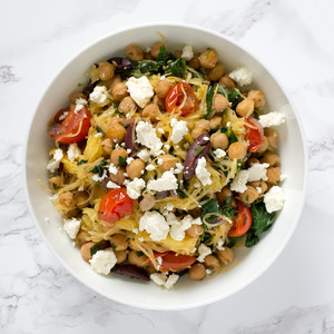 Greek-Style Spaghetti Squash Toss with Chickpeas & Feta