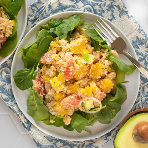 White Bean-Quinoa Salad with Citrus, Bell Pepper, Avocado & Spinach