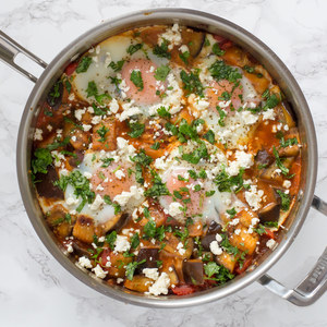 Eggplant Shakshuka (North African-Style Egg Dish) with Feta
